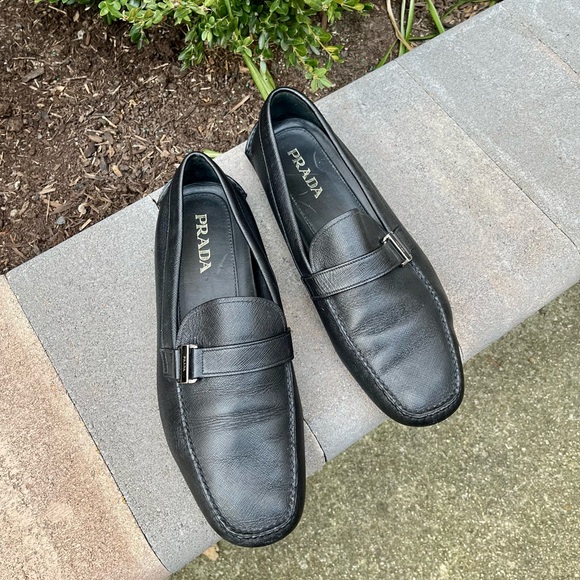 Prada Men’s Leather Loafers Mocs Friving Shoes, Black, 12 - Picture 8 of 9